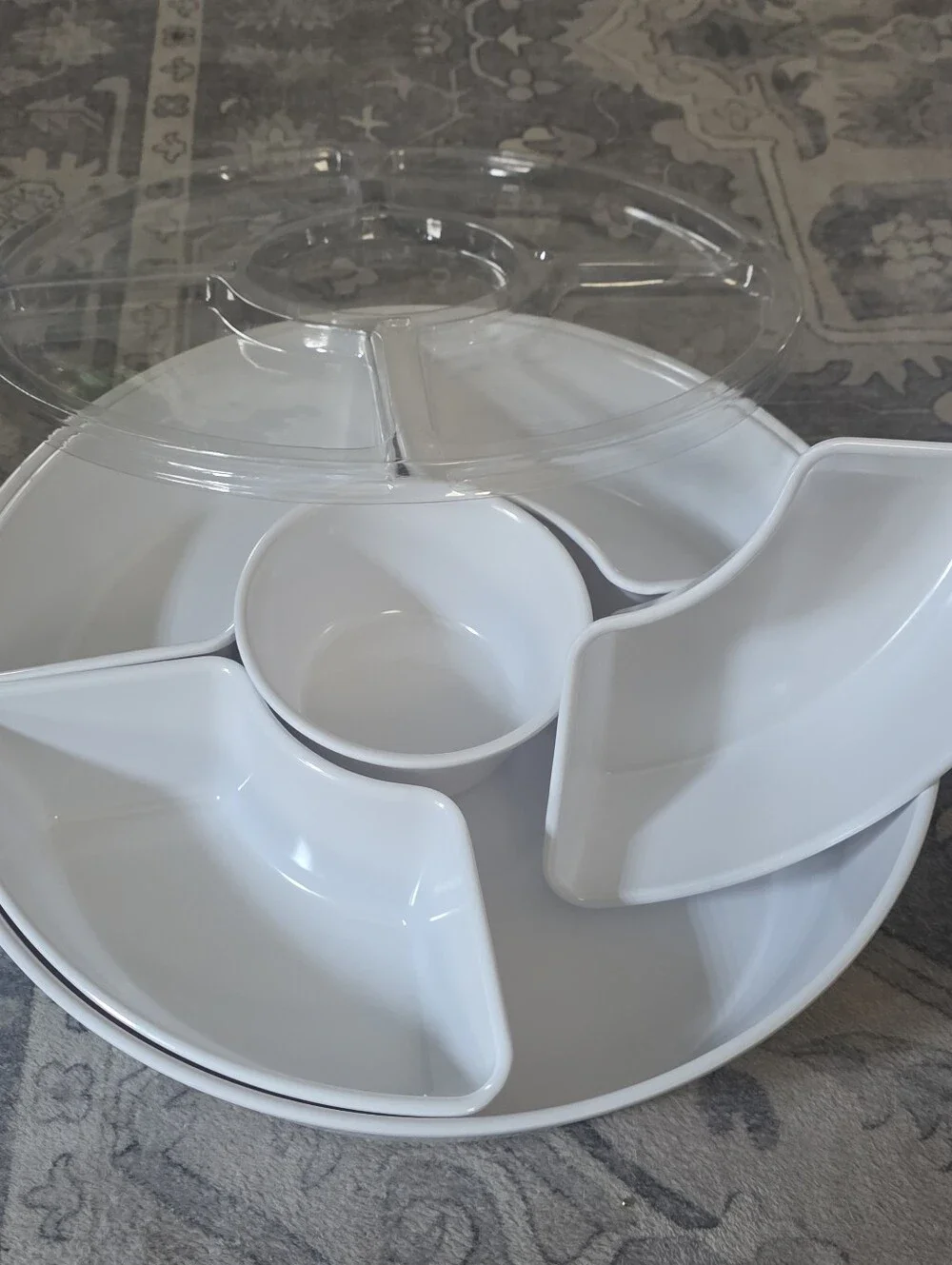 Threshold White Ceramic 5-Section Snack Server with Center Dip Bowl